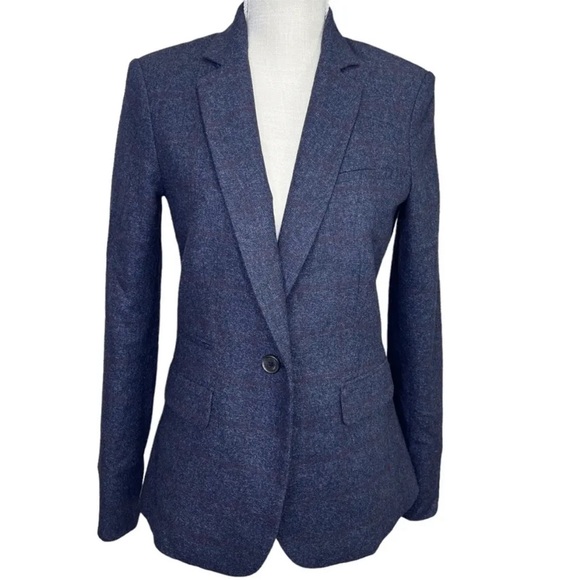 $748 Veronica Beard Blue Burgundy windowpane wool Dickey jacket Blazer sz 0 - Picture 10 of 16